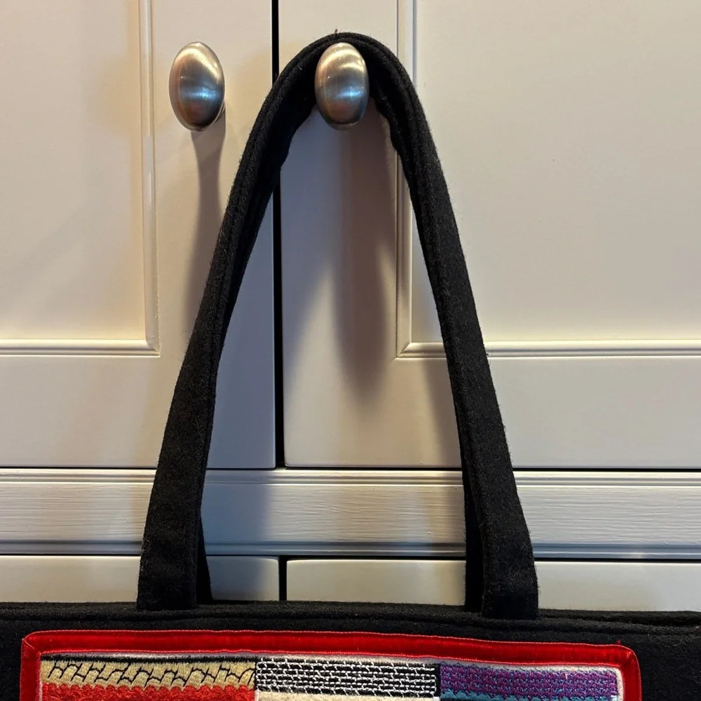 Lulu Guinness Black Tote with Colorful Embroidery - Picture 3 of 7